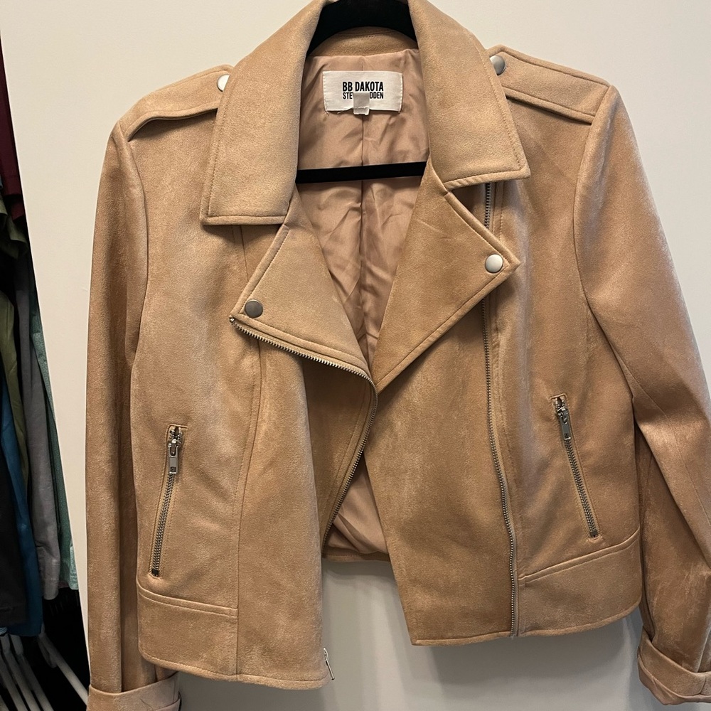 BB Dakota Tan Leather Moto Jacket Asymmetrical Zipper
